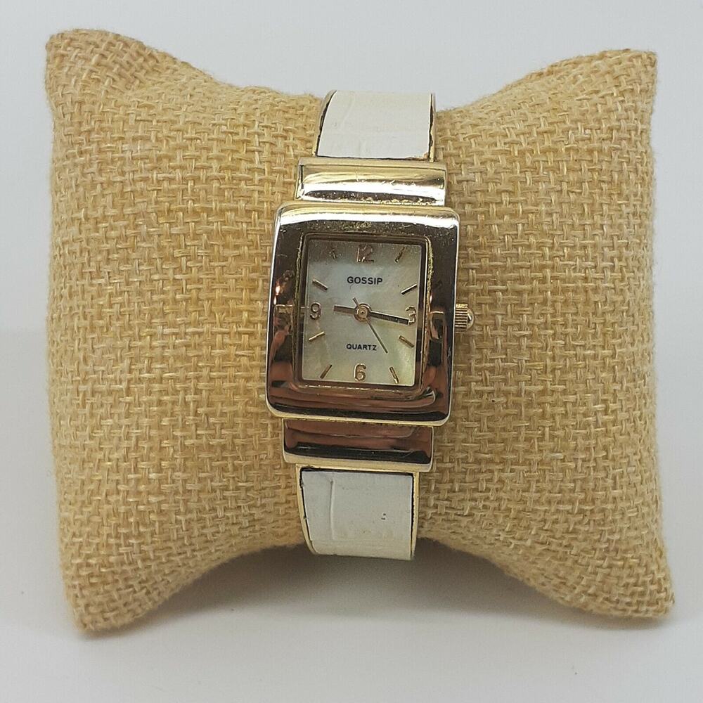 Gossip Wristwatch Cuff Watch Womens Watch White gold Tone Metal Mother of Pearl